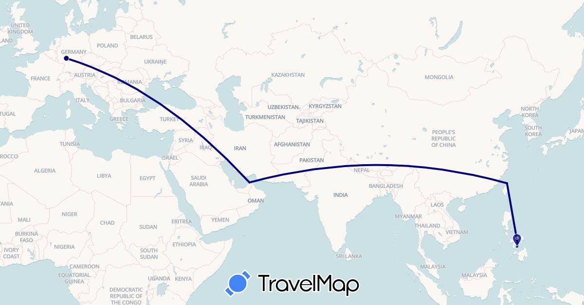 TravelMap itinerary: driving in United Arab Emirates, Germany, Philippines, Taiwan (Asia, Europe)